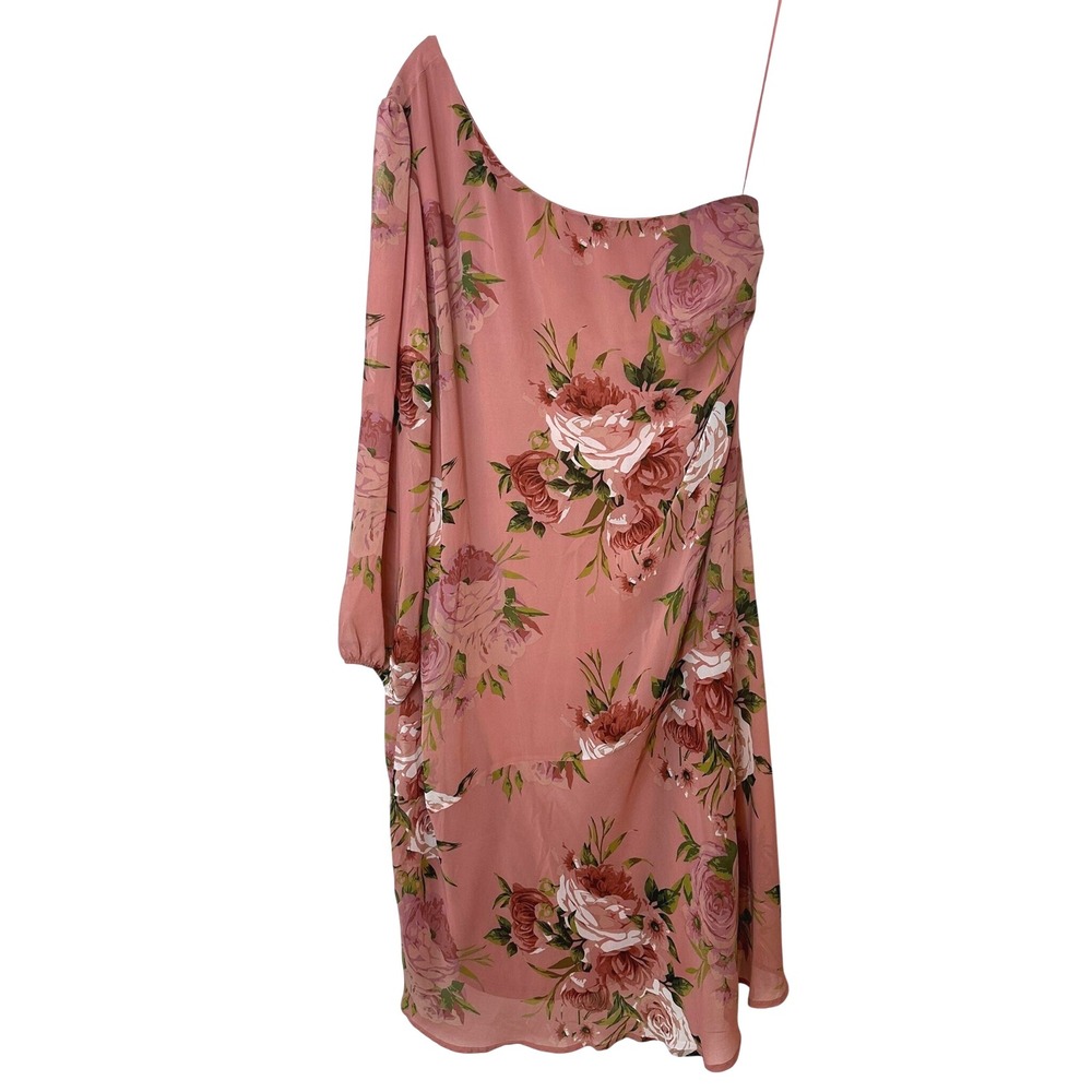 Midnight Velvet Women's 1X Floral One Shoulder Dress Pink Plus‎ Size